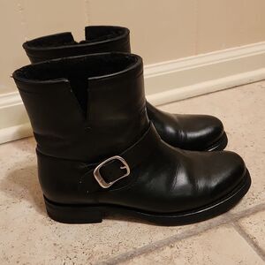Frye Women's "Natalie" Engineer Black Leather Short Moto Boots Size 7.5